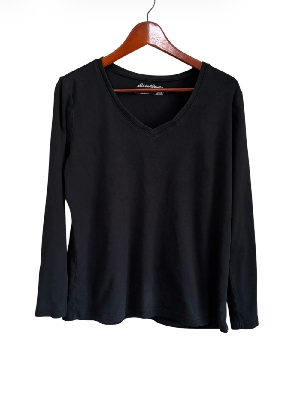 Eddie Bauer Women's Black V-Neck Long Sleeve Tee Size XL